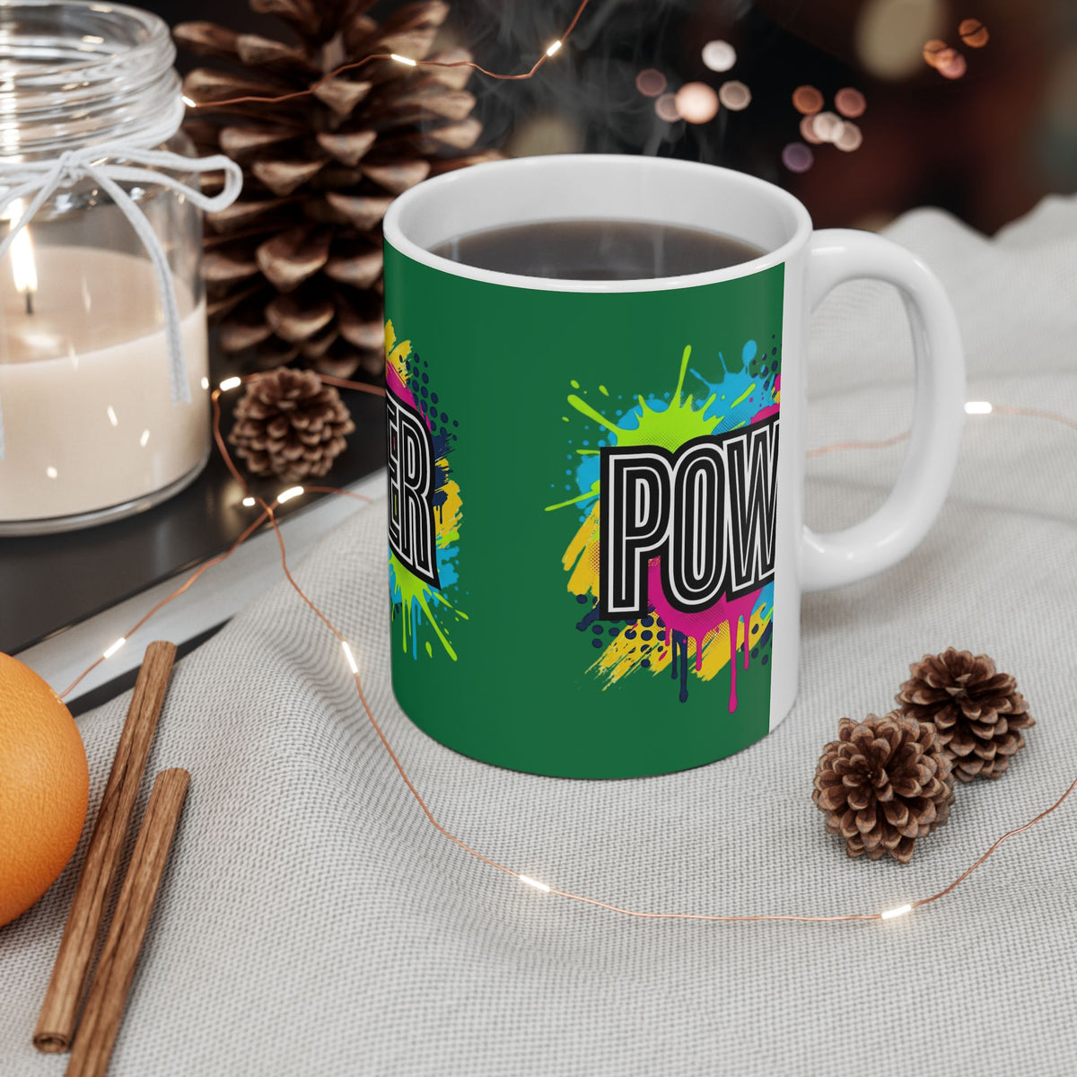 POWER paint splash mug | Ceramic coffee cup, colorful retro typography
