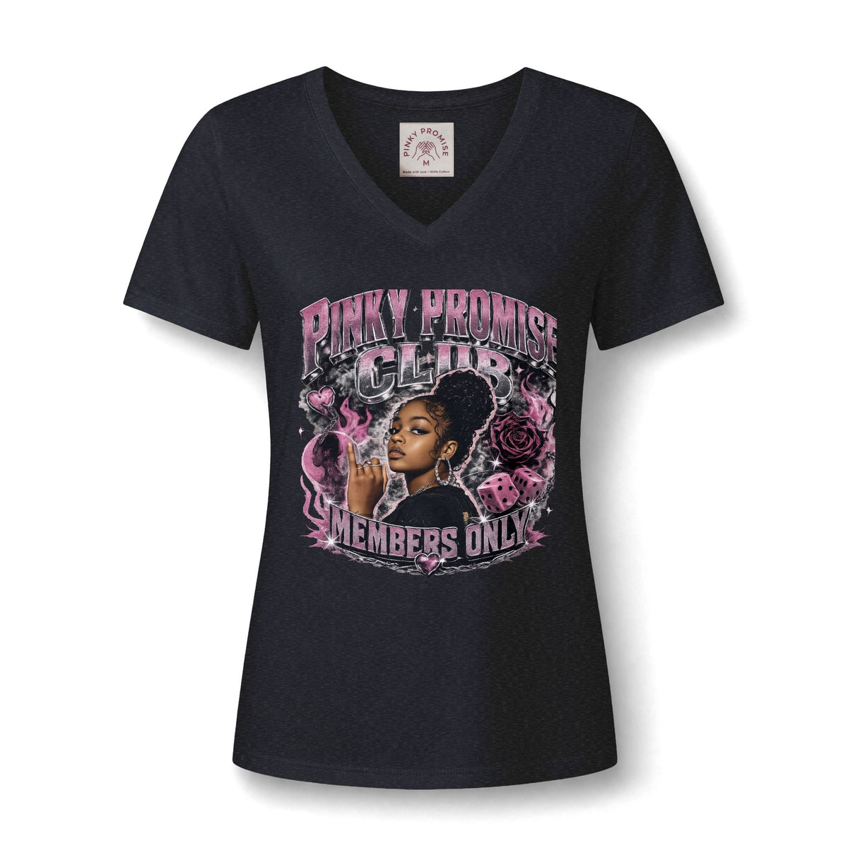 Pinky Promise Club Women's V-Neck Tee — Members Only Graphic