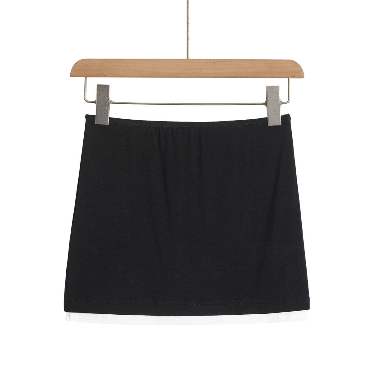Fake two lace trimmed short sleeved T-shirts+elastic hip hugging short skirt