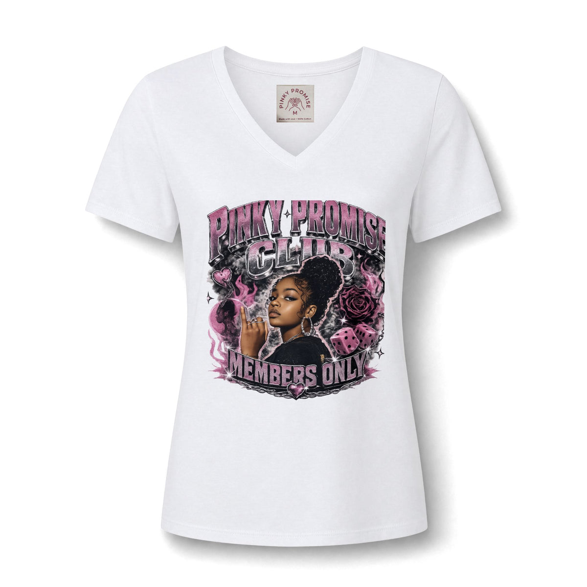 Pinky Promise Club Women's V-Neck Tee — Members Only Graphic