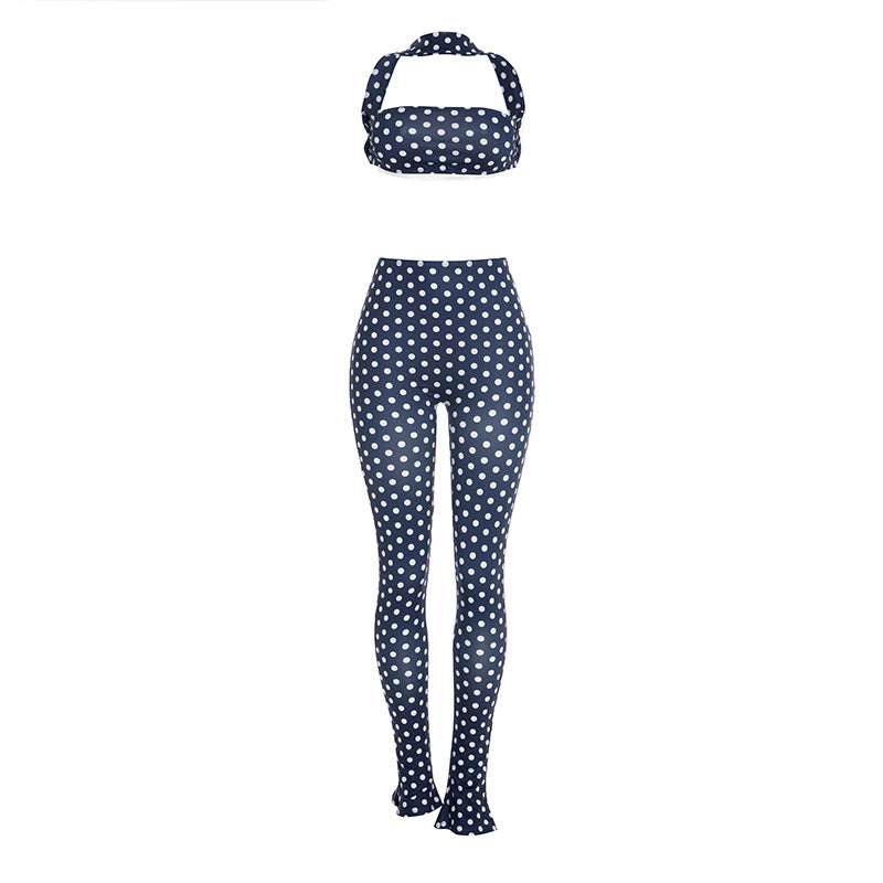 New set polka dot halter backless crop top casual sexy spicy girl nightclub bodycon pants