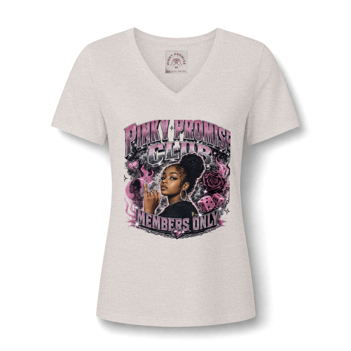 Pinky Promise Club Women's V-Neck Tee — Members Only Graphic