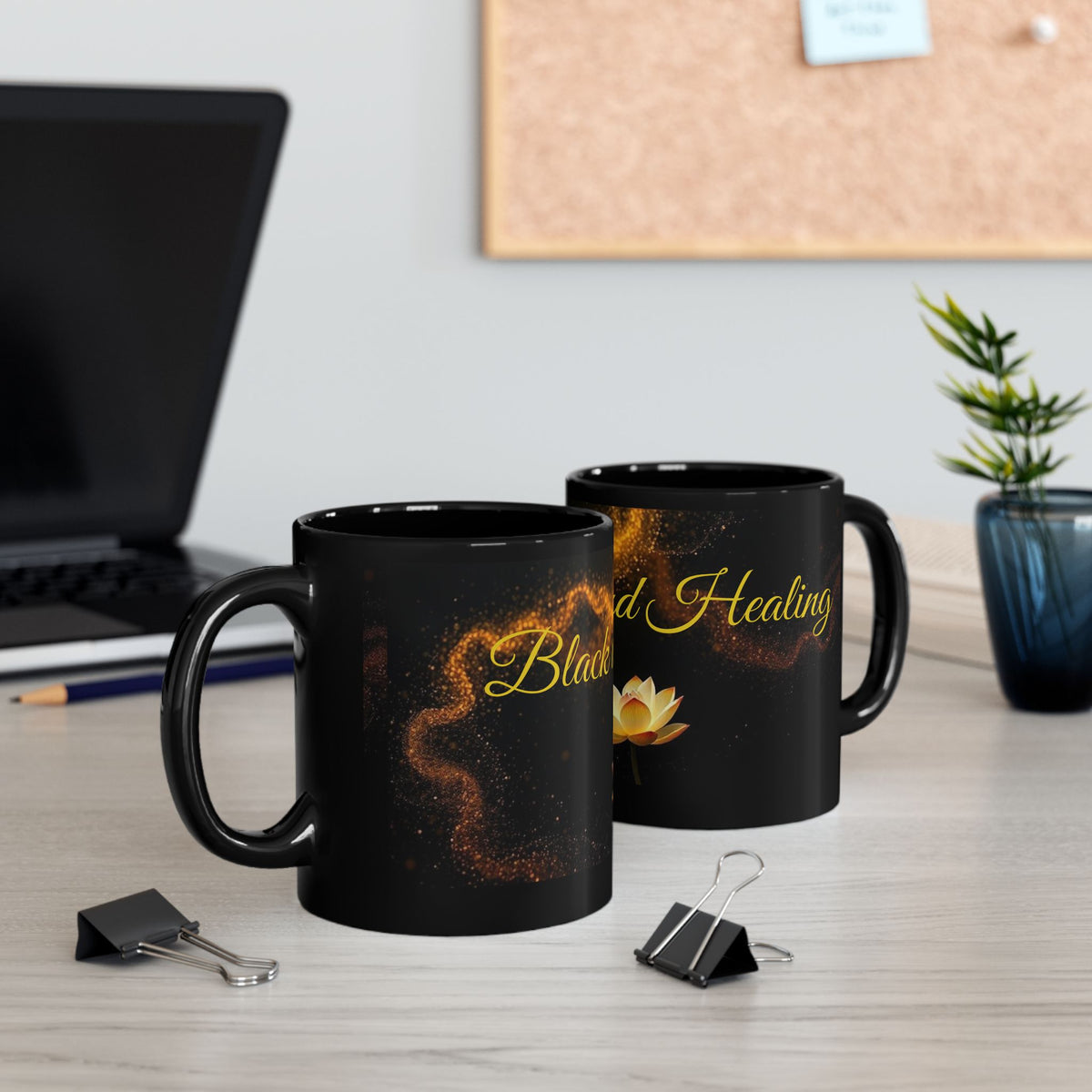 Black and Healing Lotus Mug | Spiritual Healing Black Mug