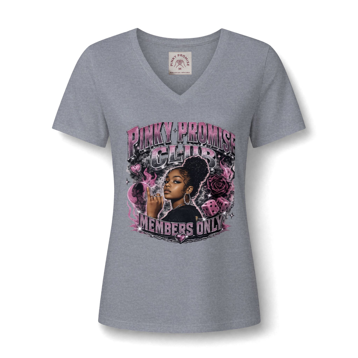 Pinky Promise Club Women's V-Neck Tee — Members Only Graphic