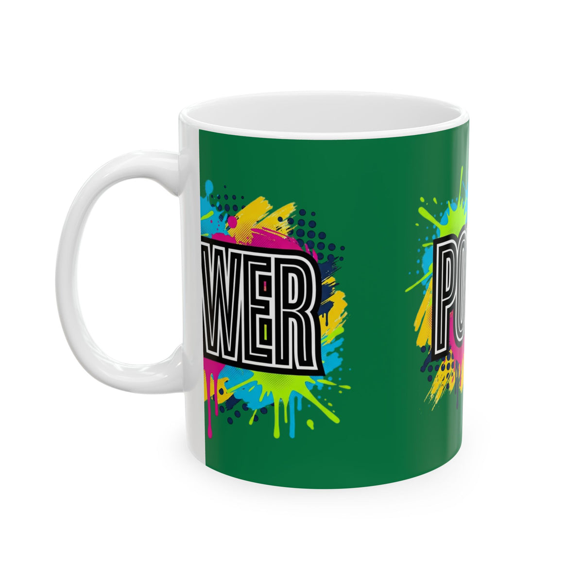 POWER paint splash mug | Ceramic coffee cup, colorful retro typography