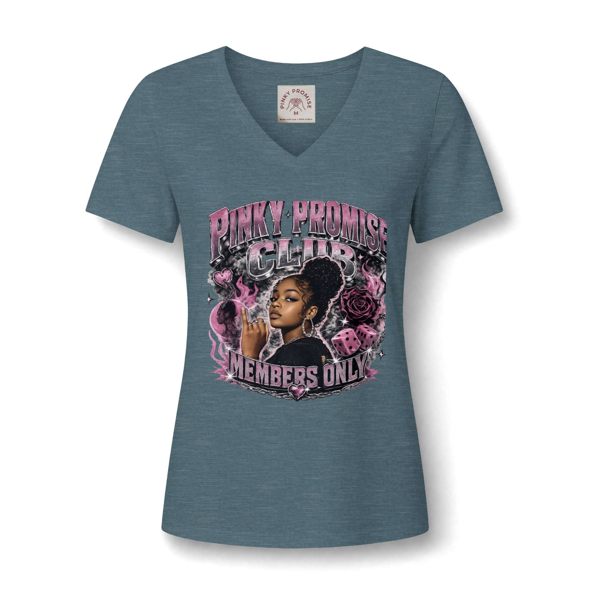 Pinky Promise Club Women's V-Neck Tee — Members Only Graphic