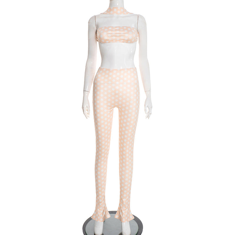 New set polka dot halter backless crop top casual sexy spicy girl nightclub bodycon pants