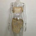 Fashion nightclub women clothing personalized rhinestone metal tube top skirt suit hot girl flash diamond top