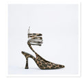 Women Leopard Strappy High Heels Mules Woman Pumps Party Lace up Sandals Heels